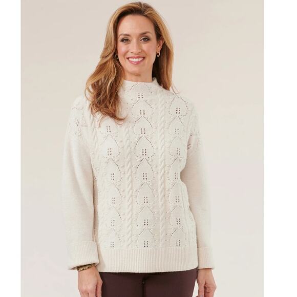 Democracy Long Roll Cuff Sleeve Funnel Neck Cable Popcorn Stitch Sweater Sz XL - Picture 1 of 9